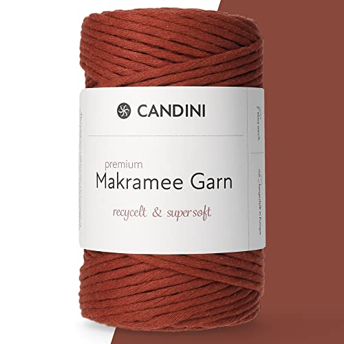 Candini Premium Makramee Garn | terracotta | 3mm x 100m | 100% recycelte Baumwolle aus Portugal | Baumwollgarn, DIY, rot, braun von Candini