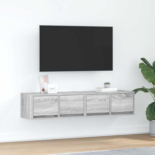 Canditree 2 pcs TV-Schrank Hängend mit 4 Schubladen, 120 cm TV-Hängeschrank TV Lowboard Hängend für Wohnzimmer (Grey Sonoma) von Canditree