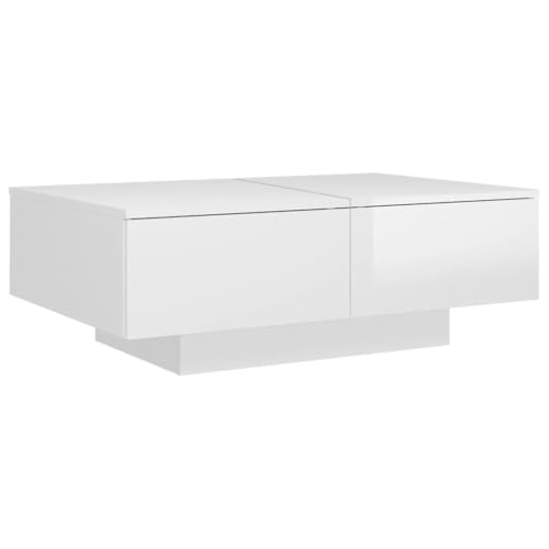 Canditree Couchtisch Mit 4 Schublade, Moderner Rechteckiger Wohnzimmertisch Beistelltisch Kaffeetisch 90x60x31 cm (Hochglanz-Weiß) von Canditree