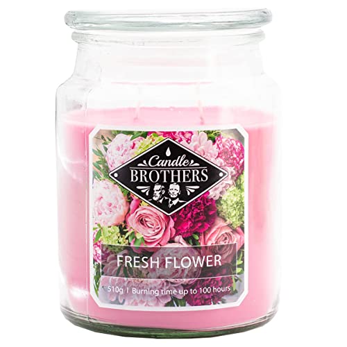 Candle Brothers Große Duftkerze im Glas | Fresh Flower | 2-Docht Kerze im Glas | Duftkerze Blumig | Kerze lange Brenndauer (80h) | Kerzen Pink (510g) von Candle-Brothers