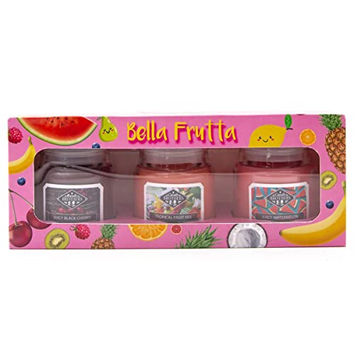 Candle-Brothers Duftkerzen Set im Glas mit Deckel | Bella Frutta | 3 Duftkerzen als Geschenkset | Kleine Duftkerzen (Kirsche, Früchte und Wassermelone) | Geschenkset für Muttertag von Candle-Brothers