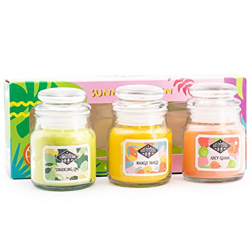 Candle-Brothers Duftkerzen Set im Glas mit Deckel | Sunny Garden | 3 Duftkerzen als Geschenkset | Kleine Duftkerzen (Mango, Guave und Limette) | Geschenkset für Muttertag von Candle-Brothers