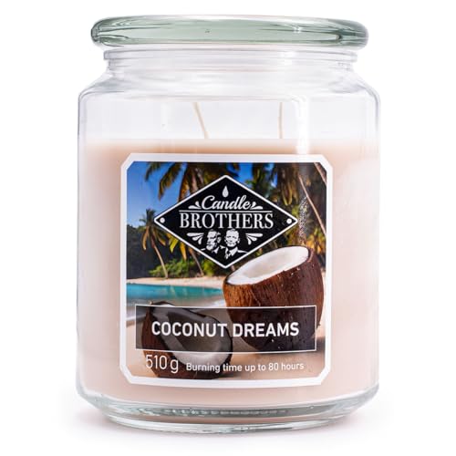 Candle Brothers Große Duftkerze im Glas | Coconut Dreams | Duftkerze Kokos | Kerze mit mehreren Dochten | Kerze lange Brenndauer (80h) | Kerzen Weiß von Candle-Brothers