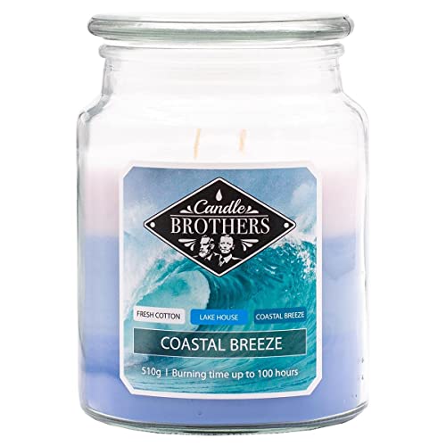 Candle-Brothers Große Duftkerze im Glas | Costal Breeze (510g) | Kerzen lange Brenndauer (110h) | 2 Docht Kerze | Kerze im Glas | 3 Schicht Kerzen von Candle-Brothers