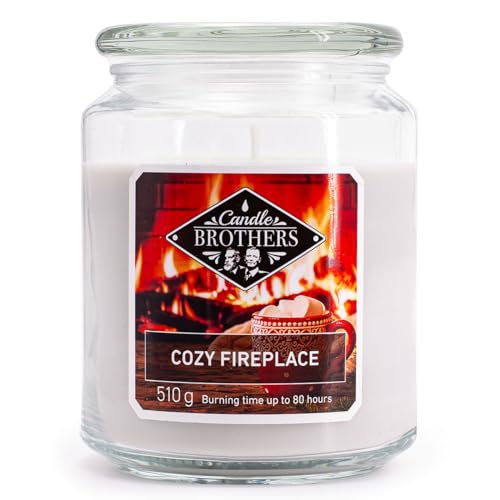 Candle Brothers Große Duftkerze im Glas | Cozy Fireplace | Duftkerze Lagerfeuer | Kerze lange Brenndauer (110h) | Kerze mit mehreren Dochten | Kerzen Grau von Candle-Brothers