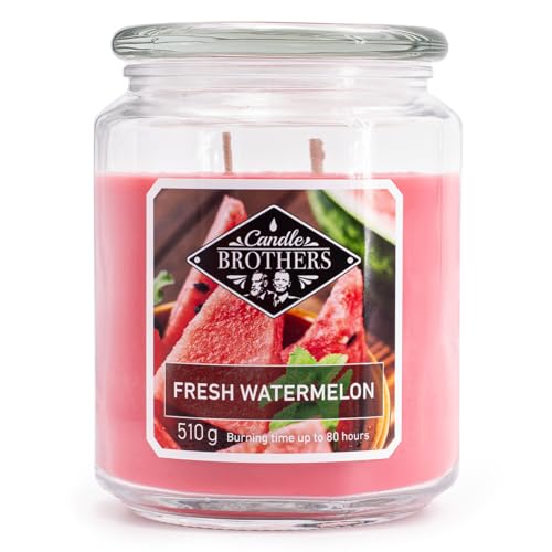 Candle Brothers Große Duftkerze im Glas | Fresh Watermelon | Duftkerze Melone | Kerze lange Brenndauer (80h) | Kerze mit mehreren Dochten | Kerzen Rot von Candle-Brothers