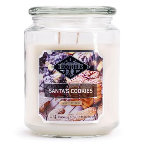 Candle Brothers Große Duftkerze im Glas | Santas Cookies | Duftkerze Weihnachten | Kerze lange Brenndauer (80h) | Kerze mit mehreren Dochten | Kerzen Weiß von Candle-Brothers