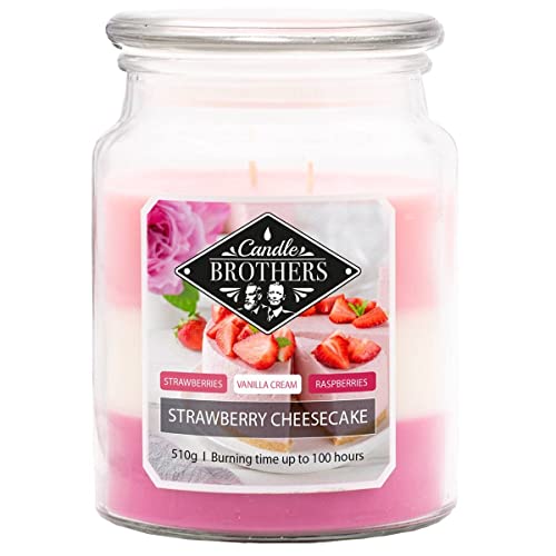 Candle-Brothers Große Duftkerze im Glas | Strawberry Cheesecake (510g) | Kerzen lange Brenndauer (110h) | 2 Docht Kerze | Kerzen im Glas | 3 Schicht Kerzen von Candle-Brothers