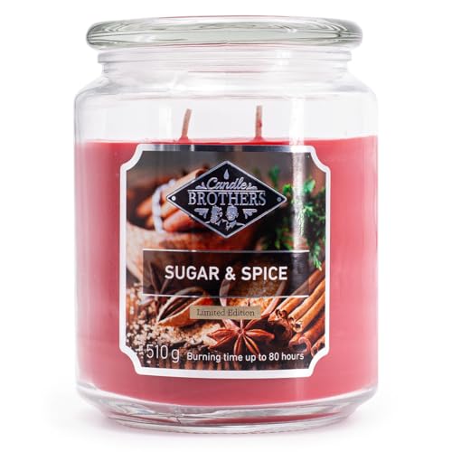 Candle Brothers Große Duftkerze im Glas | Sugar & Spice | 2-Docht Kerze im Glas | Duftkerze Winter | Kerze lange Brenndauer (80h) | Kerzen Rot (510g) von Candle-Brothers
