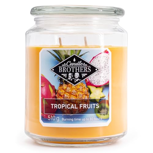 Candle Brothers Große Duftkerze im Glas | Tropical Fruits | Duftkerze Fruchtig | Kerze lange Brenndauer (80h) | Kerze mit mehreren Dochten | Kerzen Gelb von Candle-Brothers