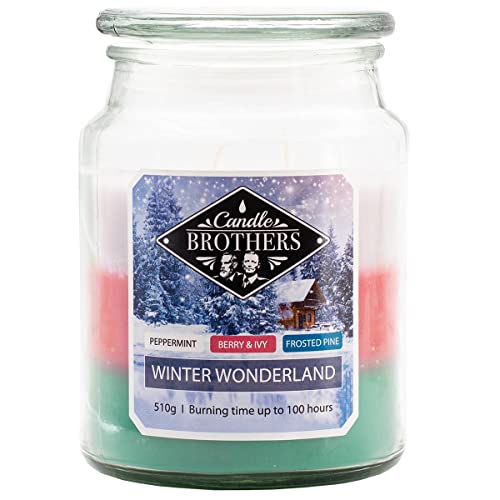 Candle-Brothers Große Duftkerze im Glas | Winter Wonderland (510g) | Kerzen lange Brenndauer (110h) | 2 Docht Kerze | Winter Kerzen im Glas | 3 Schicht Kerzen von Candle-Brothers