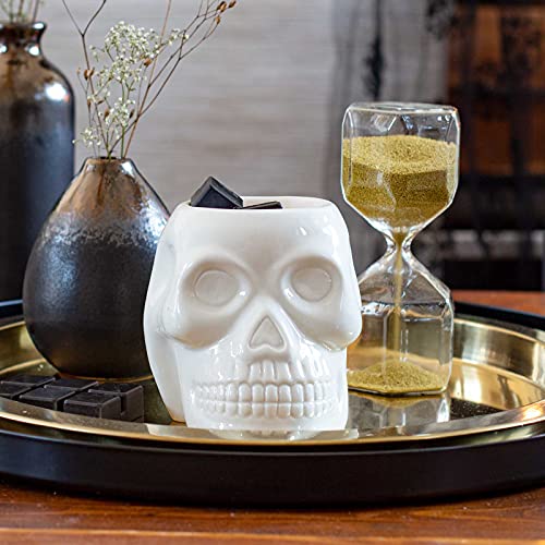 Candle-Brothers Teelicht Duftlampe | Duftlampe Skull | Aromalampe für Duftwachs | Raumduft mit Teelicht | Duftlampe Keramik Weiß | Lampe für Büro, Schlafzimmer, Yoga von Candle-Brothers