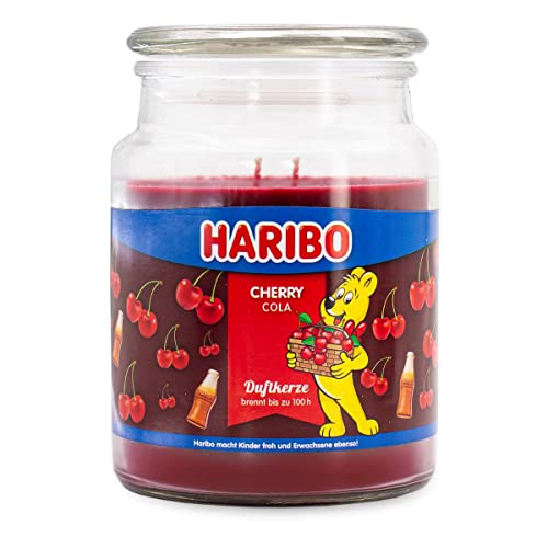Haribo Duftkerze im Glas mit Deckel | Cherry Cola | Duftkerze Fruchtig | Kerzen lange Brenndauer (100h) | Kerzen Rot | Duftkerze Groß (510g) von Candle-Brothers