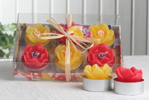 6er-Pack Dekokerze / Teelicht "Mohnblüte" mit Duft, Geschenkbox von CandleCorner Dekokerzen