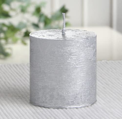 Rustik-Stumpenkerze, 5 x 5 cm Ø, silber-metallic von CandleCorner Rustik-Kerzen