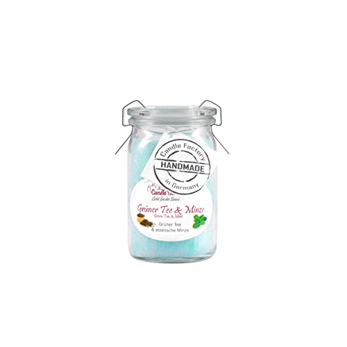 Candle Factory Baby Jumbo Duftkerze aus pflanzlichem Stearin im hitzebeständigen Glas der Marke Weck®, bis zu 20h Brennzeit, Duft: Grüner Tee & Minze von Candle Factory