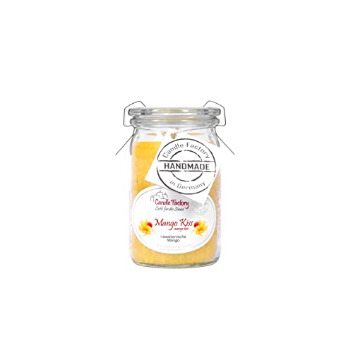 Candle Factory Baby Jumbo Duftkerze aus pflanzlichem Stearin im hitzebeständigen Glas der Marke Weck®, bis zu 20h Brennzeit, Duft: Mango Kiss von Candle Factory