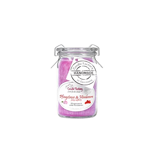 Candle Factory Baby Jumbo Duftkerze aus pflanzlichem Stearin im hitzebeständigen Glas der Marke Weck®, bis zu 20h Brennzeit, Duft: Pfingstrose & Himbeere von Candle Factory