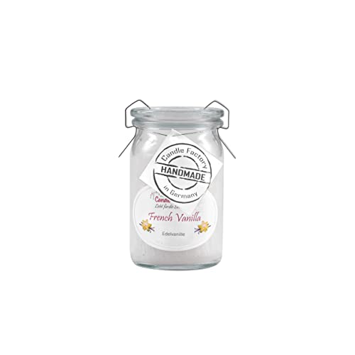 Candle Factory Baby Jumbo Duftkerze aus pflanzlichem Stearin im hitzebeständigen Glas der Marke Weck®, bis zu 24h Brennzeit, Duft: French Vanilla von Candle Factory