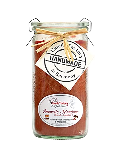 Candle Factory Mini Jumbo Duftkerze aus pflanzlichem Stearin im hitzebeständigen Glas der Marke Weck®, ca. 70h Brennzeit, Duft: Amaretto-Marzipan von Candle Factory