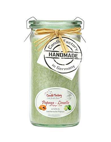 Candle Factory Mini Jumbo Duftkerze aus pflanzlichem Stearin im hitzebeständigen Glas der Marke Weck®, ca. 70h Brennzeit, Duft: Papaya & Limette von Candle Factory