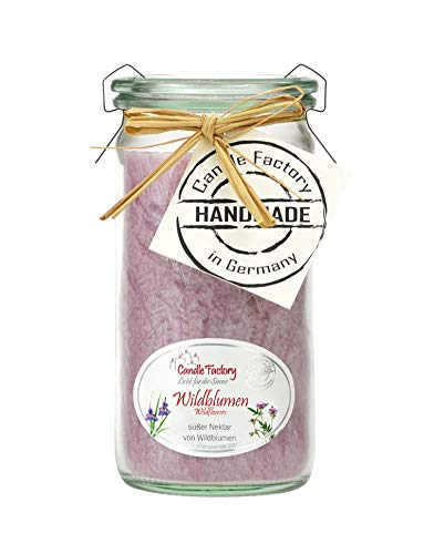 Candle Factory Mini Jumbo Duftkerze aus pflanzlichem Stearin im hitzebeständigen Glas der Marke Weck®, ca. 70h Brennzeit, Duft: Wildblumen von Candle Factory