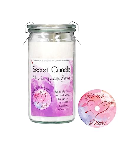 Candle Factory Secret Candle Duftkerzen mit einer versteckten Botschaft, ca. 70h Brennzeit, Duft: w.Pfirsich - Rosenblüte, Botschaft: Ich liebe dich von Candle Factory