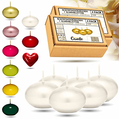 CANDLE HARMONY© Schwimmkerzen 6 STK Ø 40 mm mit GRATIS Rosenblätter Festliche Farben Schwimmkerze Zuhause Geburtstag Valentinstag Ostern Weihnachten Candles Kerzen für Damen (Perle) von Candle Harmony