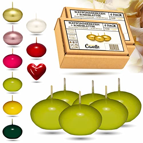 CANDLE HARMONY© Schwimmkerzen 6 STK Ø 40 mm mit GRATIS Rosenblätter Festliche Farben Schwimmkerze Zuhause Geburtstag Valentinstag Ostern Weihnachten Candles Kerzen für Damen (Lime) von Candle Harmony