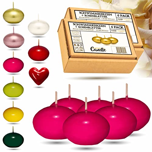 CANDLE HARMONY© Schwimmkerzen 6 STK Ø 40 mm mit GRATIS Rosenblätter Festliche Farben Schwimmkerze Zuhause Geburtstag Valentinstag Ostern Weihnachten Candles Kerzen für Damen (Pink) von Candle Harmony