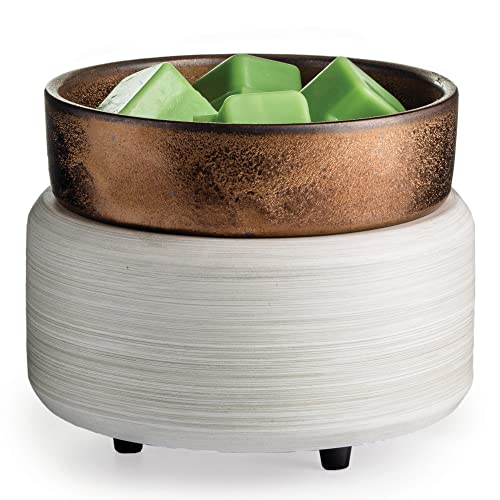 CANDLE WARMERS ETC 2in1 Kerzen- und Duftwärmer zum Erwärmen von Duftkerzen oder Wachsschmelzen und Törtchen mit Raumerfrischung, weiß gekalkte Bronze Metallic von Candle Warmers Etc