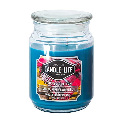 Candle-Lite Duftkerze im Glas mit Deckel | Autumn Flannel | Duftkerze Sandelholz | Kerzen lange Brenndauer (bis 110h) | Kerzen Blau | Duftkerze Groß (510g) von CANDLE-LITE