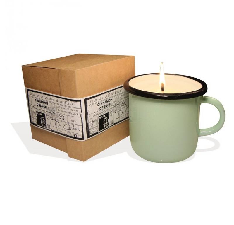 Candle Duftkerze Sojawachs Duftkerze 400ml emaillierter Topf – Zimt und Orange von Candle