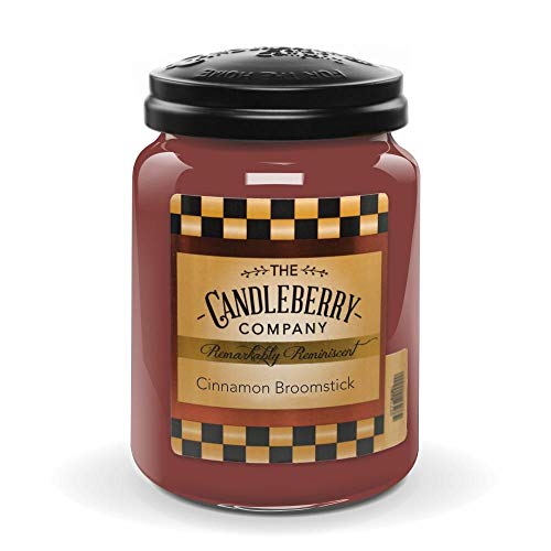 Candleberry Duftkerze im Glas mit Deckel - Cinnamon Broomstick (570g) - Intensiv duftende ganzjährige Kerze bis zu 160h Brenndauer für jeden Anlass, langlebig und handgegossen in den USA von The Candleberry Company