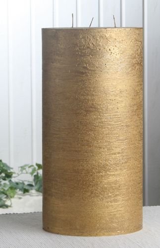 Rustik-Dreidochtkerze, 30 x 15 cm Ø, gold-metallic von CandleCorner Rustik-Kerzen