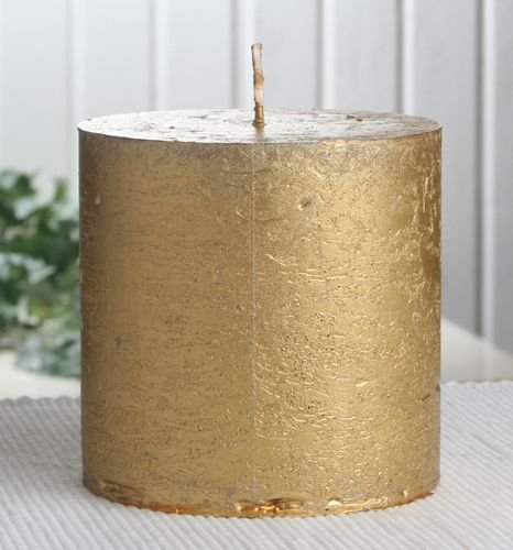 Rustik-Stumpenkerze, 10 x 10 cm Ø, gold-metallic von CandleCorner Rustik-Kerzen