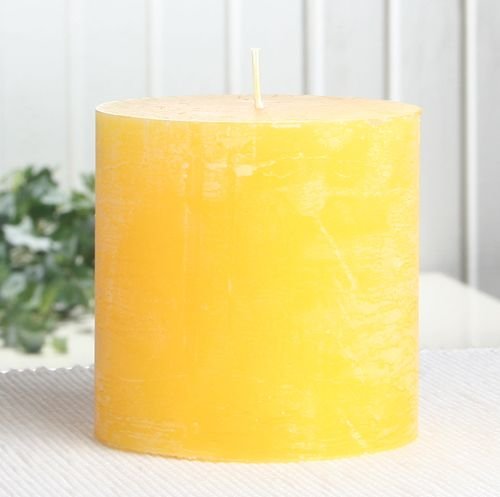 Rustik-Stumpenkerze, 10 x 10 cm Ø, zitronengelb von CandleCorner Rustik-Kerzen