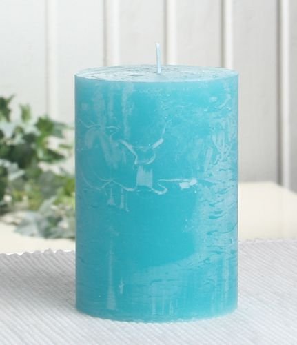 Rustik-Stumpenkerze, 10 x 7 cm Ø, aqua-türkis von CandleCorner Rustik-Kerzen