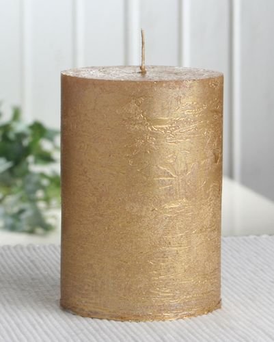 Rustik-Stumpenkerze, 10 x 7 cm Ø, gold-metallic von CandleCorner Rustik-Kerzen