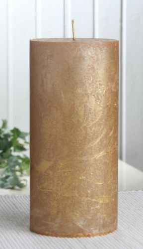 Rustik-Stumpenkerze, 15 x 7 cm Ø, gold-metallic von CandleCorner Rustik-Kerzen