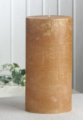 Rustik-Stumpenkerze, 20 x 10 cm Ø, Gold-metallic von CandleCorner Rustik-Kerzen
