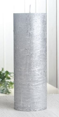 Rustik-Stumpenkerze, 20 x 7 cm Ø, Silber-metallic von CandleCorner Rustik-Kerzen
