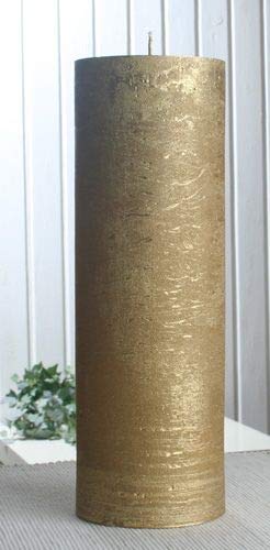 Rustik-Stumpenkerze, 30 x 10 cm Ø, Gold-metallic von CandleCorner Rustik-Kerzen