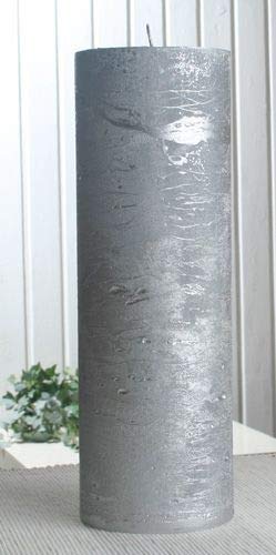 Rustik-Stumpenkerze, 30 x 10 cm Ø, Silber-metallic von CandleCorner Rustik-Kerzen