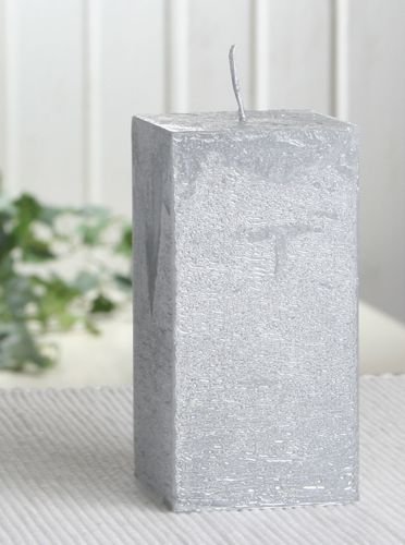Rustik-Stumpenkerze, viereckig, 10 x 5 x 5 cm Ø, silber-metallic von CandleCorner Rustik-Kerzen