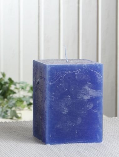Rustik-Stumpenkerze, viereckig, 10 x 7,5 x 7,5 cm, blau von CandleCorner Rustik-Kerzen