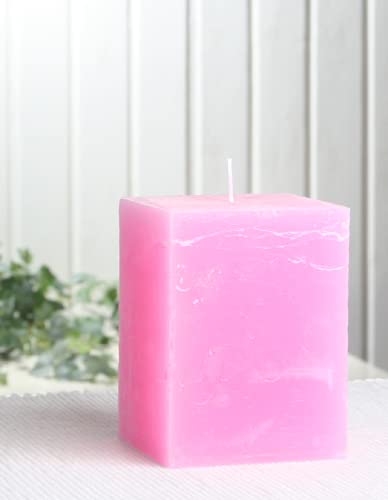 Rustik-Stumpenkerze, viereckig, 10 x 7,5 x 7,5 cm, rosa von CandleCorner Rustik-Kerzen