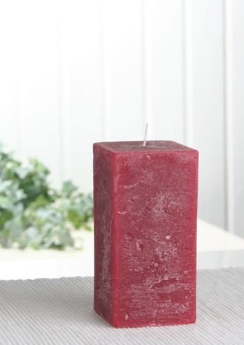 Rustik-Stumpenkerze, viereckig, 10x5x5 cm Ø, rubinrot-bordeaux von CandleCorner Rustik-Kerzen