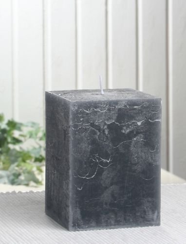 Rustik-Stumpenkerze, viereckig, 10x7,5x7,5 cm, anthrazit-schwarz von CandleCorner Rustik-Kerzen