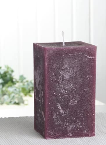 Rustik-Stumpenkerze, viereckig, 12 x 7,5 x 7,5 cm Ø, pflaume von CandleCorner Rustik-Kerzen